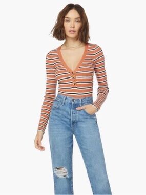 NWT Favorite Daughter Orange Striped Long Sleeve Knit Body Suit